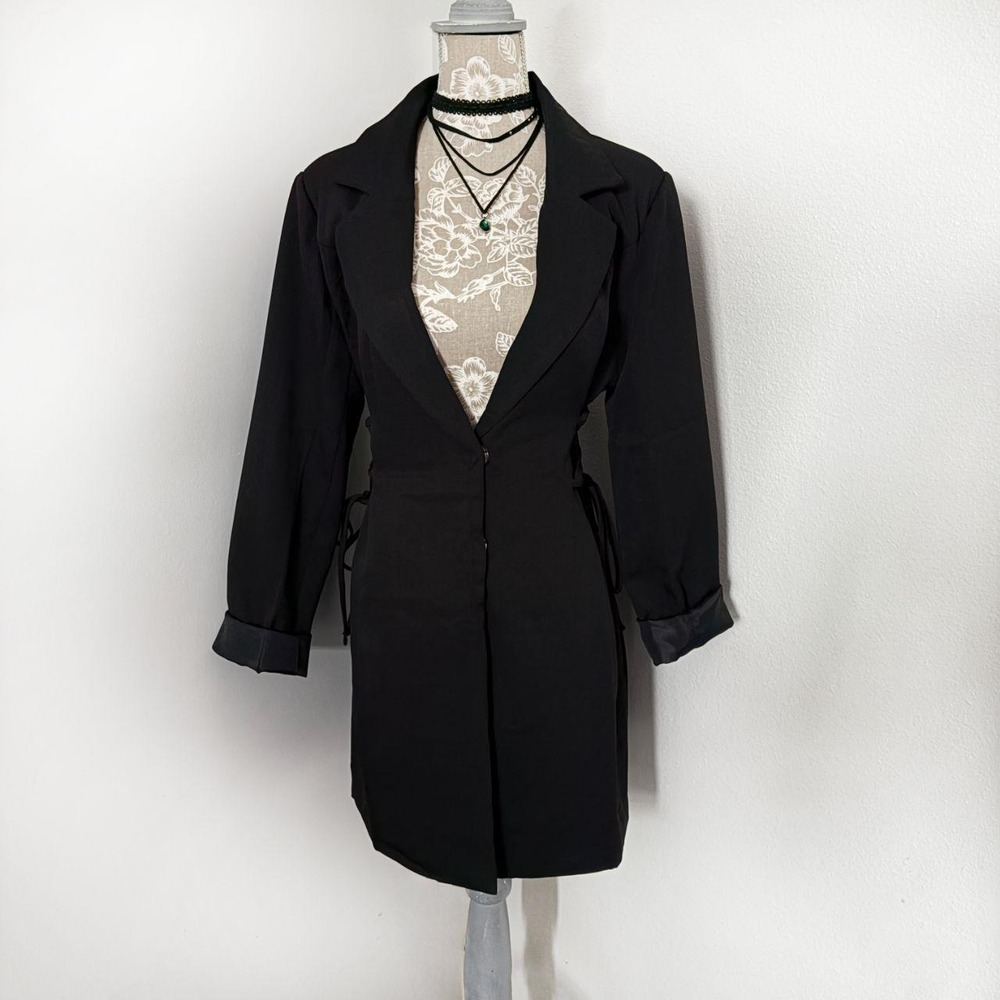 Heartbreak Black Tie Up Cinch Waist Blazer Dress NWT Size L UK 12